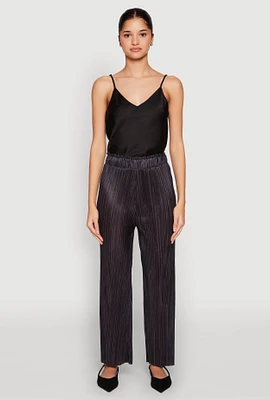 Womens Plisse High Waist Pants, Black, Size S
