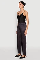 Womens Plisse High Waist Pants, Black, Size L