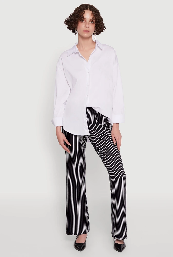 Womens Stylish High Waisted Pinstripe Flared Pants, Black, Size L