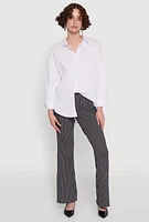 Womens Stylish High Waisted Pinstripe Flared Pants, Black, Size L