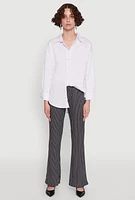 Womens Stylish High Waisted Pinstripe Flared Pants, Black, Size L