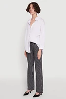 Womens Stylish High Waisted Pinstripe Flared Pants, Black, Size L