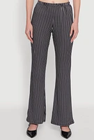 Womens Stylish High Waisted Pinstripe Flared Pants, Black, Size L