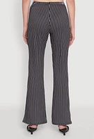 Womens Stylish High Waisted Pinstripe Flared Pants, Black, Size L