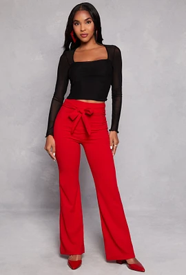 Womens Tie Waist Dress Pants, Red, Size XL