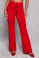 Womens Tie Waist Dress Pants, Red, Size XL