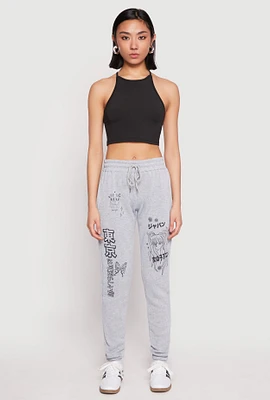 Womens Anime Graphic Print Sweatpants, Grey, Size M