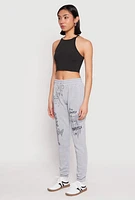Womens Anime Graphic Print Sweatpants, Grey, Size M