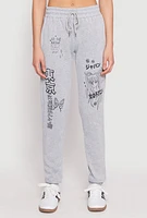 Womens Anime Graphic Print Sweatpants, Grey, Size M