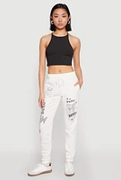 Womens Anime Graphic Print Sweatpants, White, Size XL