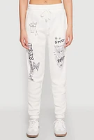 Womens Anime Graphic Print Sweatpants, White, Size XL