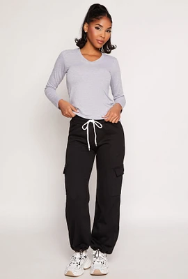 Womens Toggle Drawstring Hem Cargo Sweatpants, Black, Size M
