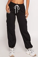 Womens Toggle Drawstring Hem Cargo Sweatpants, Black, Size M
