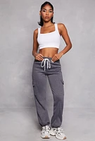 Womens Toggle Drawstring Hem Cargo Sweatpants, Grey, Size M