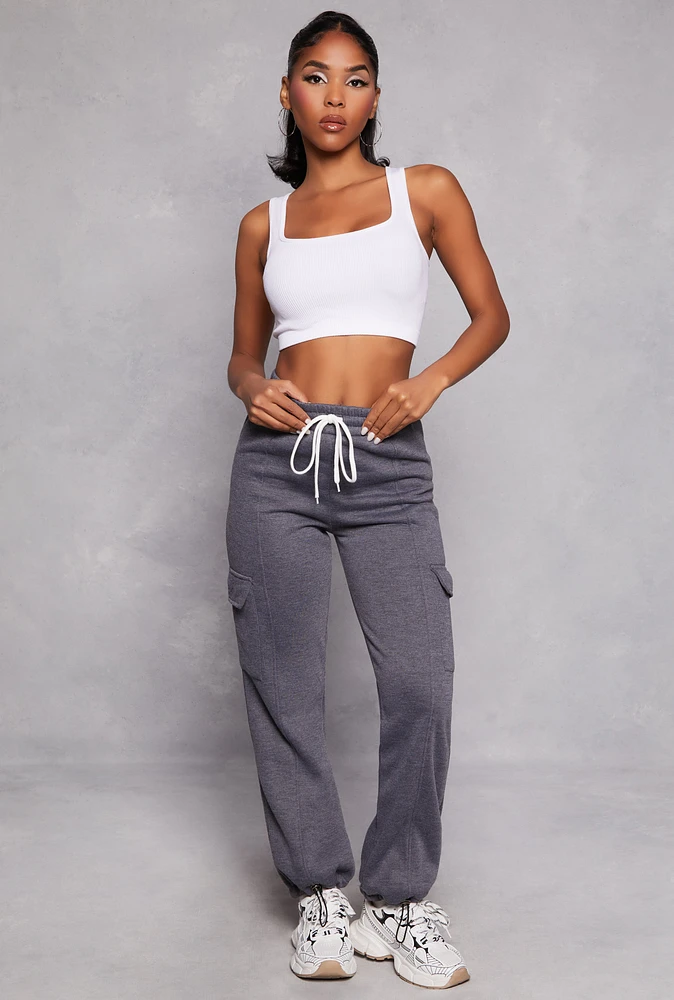 Womens Toggle Drawstring Hem Cargo Sweatpants, Grey, Size L