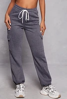 Womens Toggle Drawstring Hem Cargo Sweatpants, Grey, Size L
