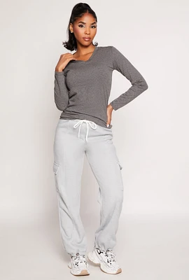 Womens Toggle Drawstring Hem Cargo Sweatpants, Grey, Size L