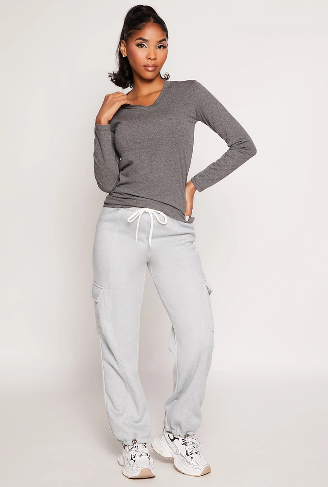 Womens Toggle Drawstring Hem Cargo Sweatpants, Grey,