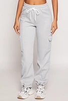 Womens Toggle Drawstring Hem Cargo Sweatpants, Grey,