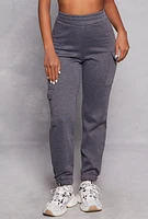 Womens Fleece Cargo Pocket Pull On Sweatpants, Grey,