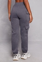 Womens Fleece Cargo Pocket Pull On Sweatpants, Grey,