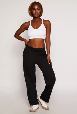 Womens Fleece Pintuck Wide Leg Sweatpants,