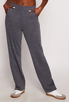 Womens Fleece Pintuck Wide Leg Sweatpants, Grey, Size M