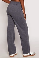 Womens Fleece Pintuck Wide Leg Sweatpants, Grey, Size M