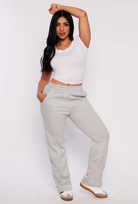 Womens Fleece Pintuck Wide Leg Sweatpants, Grey, Size XL