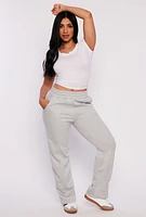 Womens Fleece Pintuck Wide Leg Sweatpants, Grey,