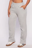 Womens Fleece Pintuck Wide Leg Sweatpants, Grey,