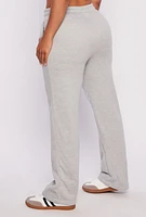 Womens Fleece Pintuck Wide Leg Sweatpants, Grey,