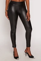 Womens Faux Leather Pull On Pintuck Pants, Black,