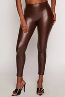 Womens Faux Leather Pull On Pintuck Pants, Brown,