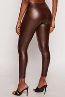 Womens Faux Leather Pull On Pintuck Pants, Brown,