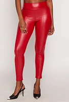 Womens Faux Leather Pull On Pintuck Pants, Red, Size S