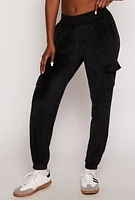 Womens Velour Cargo Pocket Sweatpants, Black, Size XL