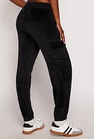 Womens Velour Cargo Pocket Sweatpants, Black, Size XL