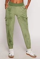 Womens Velour Cargo Pocket Sweatpants, Green, Size M
