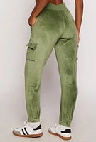 Womens Velour Cargo Pocket Sweatpants, Green,