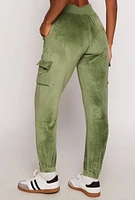 Womens Velour Cargo Pocket Sweatpants, Green, Size M
