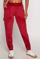 Womens Velour Cargo Pocket Sweatpants, Red, Size L