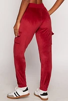 Womens Velour Cargo Pocket Sweatpants, Red, Size L