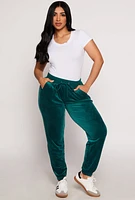 Womens Velour Drawstring Sweatpants, Green, Size S