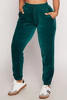 Womens Velour Drawstring Sweatpants, Green, Size S