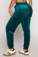 Womens Velour Drawstring Sweatpants, Green, Size S