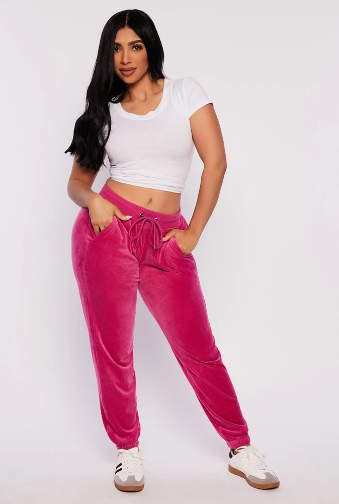 Womens Velour Drawstring Sweatpants, Pink, Size M
