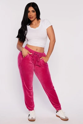 Womens Velour Drawstring Sweatpants, Pink, Size M