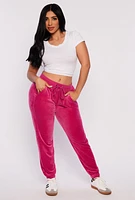 Womens Velour Drawstring Sweatpants, Pink, Size M