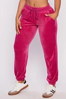 Womens Velour Drawstring Sweatpants, Pink, Size S